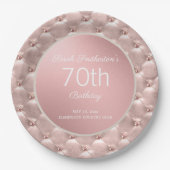優雅なピンク ローズゴールド 70歳の誕生日 ペーパープレート (正面)