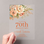 優雅なピーチクリームの花の70歳の誕生日 アクリル招待状 (インサイチュ (ポータブル))