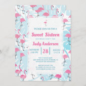 優雅なフラミンゴとモンステラ葉の 招待状 (正面/裏面)