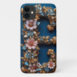 優雅なフローラルフレームに金の文字E iPhone 11 ケース