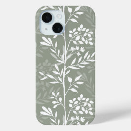 優雅なフローラルユーカリグリーンミニマルシック iPhone 15ケース