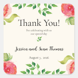 優雅なフローラ結婚の感謝 スクエアシール
