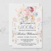 優雅なブッシュローズの花の100歳の誕生日 招待状 (正面)