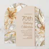 優雅なブラウンの水彩花のアーチ型70歳の誕生日 招待状 (正面/裏面)