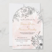 優雅なブラックラインの花を添えた水彩フラッシュアーチ 招待状 (正面)