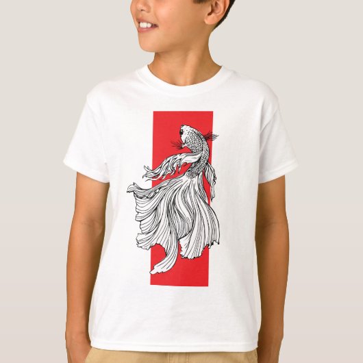 優雅なベタの魚の線画 - 日本のミニマリスト Tシャツ (正面)