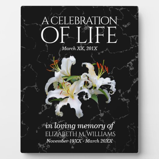 優雅なホワイトオリエンタルユリ 命の記念 フォトプラーク (正面)