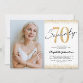 優雅なホワイトゴールドの70歳の誕生日フォト招待状 招待状 (正面)