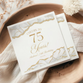 優雅なホワイトゴールド+アゲート 75歳の誕生日パーティー スタンダードカクテルナプキン