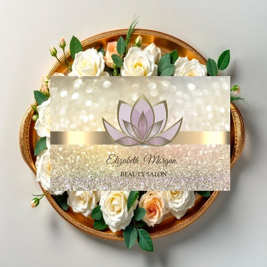 優雅なボケとゴールドの蓮の花 名刺