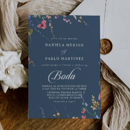 優雅なボタニカル フラワー スペイン 結婚式 招待状