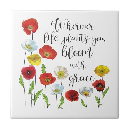優雅なポピーの花を持つ開花 タイル (正面)