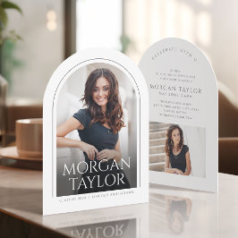 優雅なミニマル名前Arch写真卒業 招待状