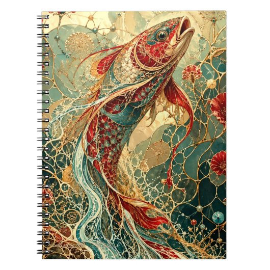 優雅なモザイク鯉魚アール・ヌーヴォー ノートブック (正面)