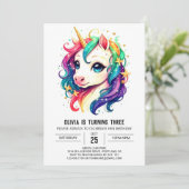 優雅なモダンユニコーン誕生日 招待状 (スタンド正面)