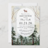 優雅なモミの森の鹿 水彩ベビーシャワー 招待状 (正面)