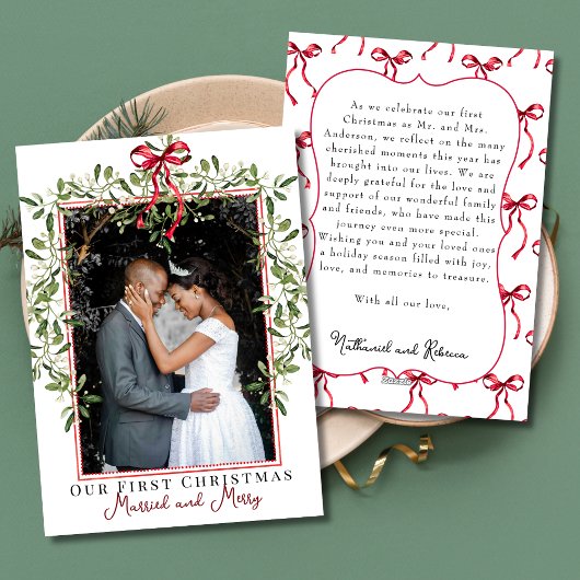 優雅なヤドリギ 初めてのクリスマス 結婚記念 写真 シーズンカード