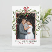 優雅なヤドリギ 初めてのクリスマス 結婚記念 写真 シーズンカード (スタンド正面)