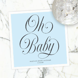 優雅なライトブルーの「Oh Baby」ベビーシャワーボーイ スタンダードカクテルナプキン