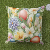 優雅なリンゴの花、チューリップ、イースターエッグ アウトドアクッション (芝生)