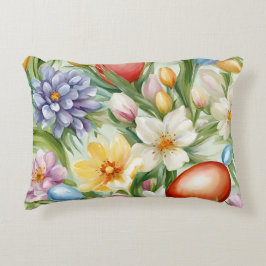 優雅なリンゴの花、チューリップ、イースターエッグ アクセントクッション