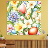 優雅なリンゴの花、チューリップ、イースターエッグ キャンバスプリント (インサイチュ (リビング))