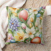 優雅なリンゴの花、チューリップ、イースターエッグ クッション (ブランケット)