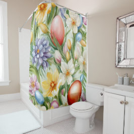 優雅なリンゴの花、チューリップ、イースターエッグ シャワーカーテン