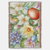 優雅なリンゴの花、チューリップ、イースターエッグ スローブランケット (正面縦)