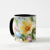 優雅なリンゴの花、チューリップ、イースターエッグ マグカップ (正面左)