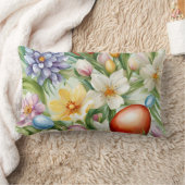 優雅なリンゴの花、チューリップ、イースターエッグ ランバークッション (ブランケット)