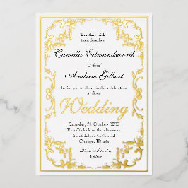優雅なリージェンシーゴールドの装飾的な結婚式のボーダー 箔招待状