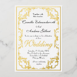 優雅なリージェンシーゴールドの装飾的な結婚式の枠 箔招待状