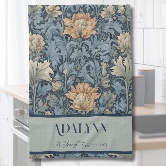 優雅なレトロ花母への定年プレゼント キッチンタオル