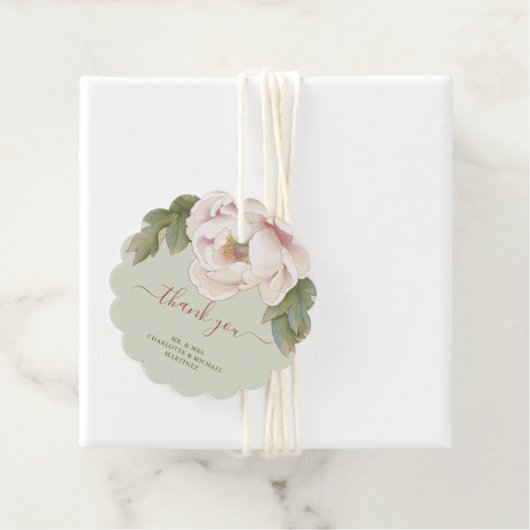 優雅なワインレッドとソフトピンクの芍薬の花のウェディング御礼 フェイバータグ (インサイチュ)