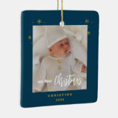 優雅な両面タイプの赤ちゃんの初クリスマスの写真 セラミックオーナメント (右)
