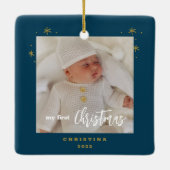 優雅な両面タイプの赤ちゃんの初クリスマスの写真 セラミックオーナメント (裏面)