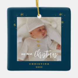 優雅な両面タイプの赤ちゃんの初クリスマスの写真 セラミックオーナメント