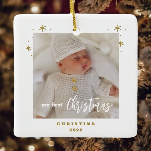 優雅な両面マイペーストクリスマス赤ちゃんの写真C セラミックオーナメント