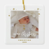 優雅な両面マイペーストクリスマス赤ちゃんの写真C セラミックオーナメント (正面)