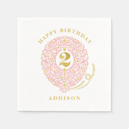 優雅な偽物の箔レースバルーン 2歳の誕生日パーティー スタンダードカクテルナプキン