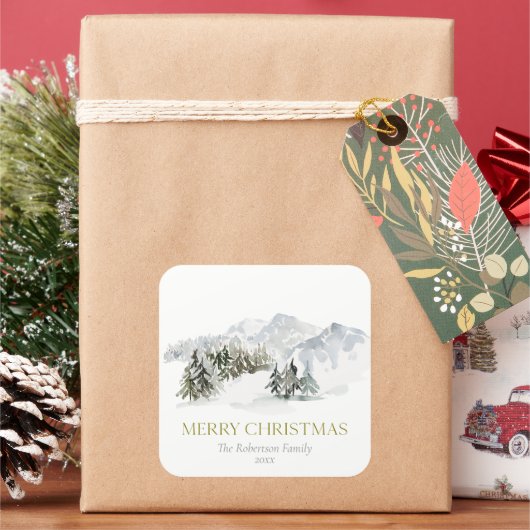 優雅な冬の山のクリスマス スクエアシール (クリスマス)