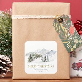 優雅な冬の山のクリスマス スクエアシール