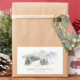 優雅な冬の山のクリスマス 長方形シール