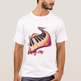 優雅な動きを表現したカーブを描くピアノ Tシャツ