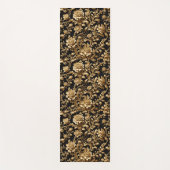 優雅な動き：ブラック&金ゴールドバロックフローラ ヨガマット (正面)