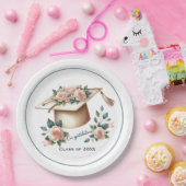 優雅な卒業帽子とバラの作品 ペーパープレート (パーティー)