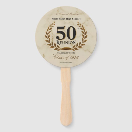 優雅な卒業50周年記念マーブルゴールド月桂樹ハンド ハンドファン (正面)
