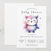 優雅な印刷可能なフクロウの赤ちゃんシャワー 招待状 (正面/裏面)