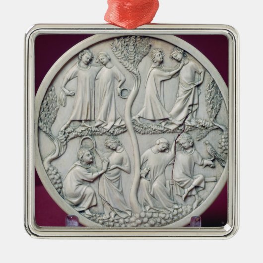 優雅な場面、c.1320-30を描写する鏡の箱 メタルオーナメント (正面)